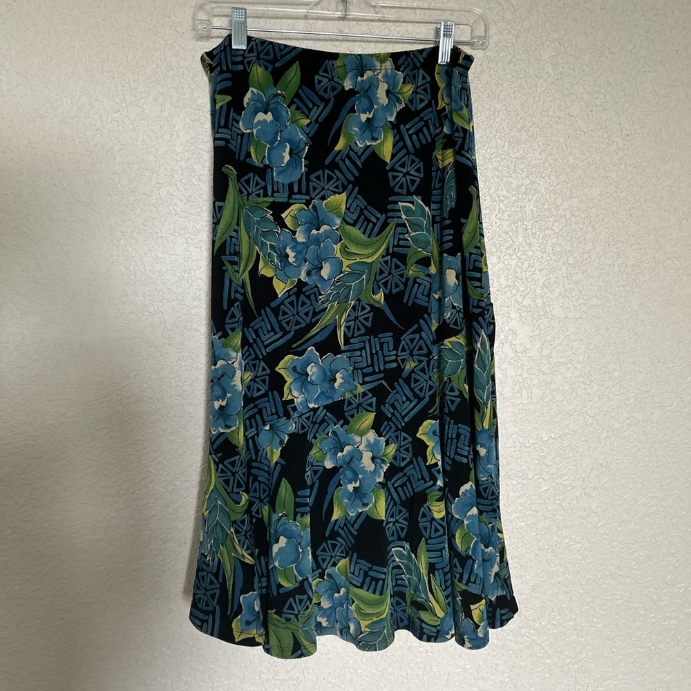 Vintage NYPL collection blue hibiscus flower print Hawaiian luau skirt large